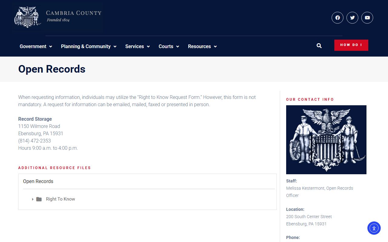 Cambria County open records right-to-know request portal