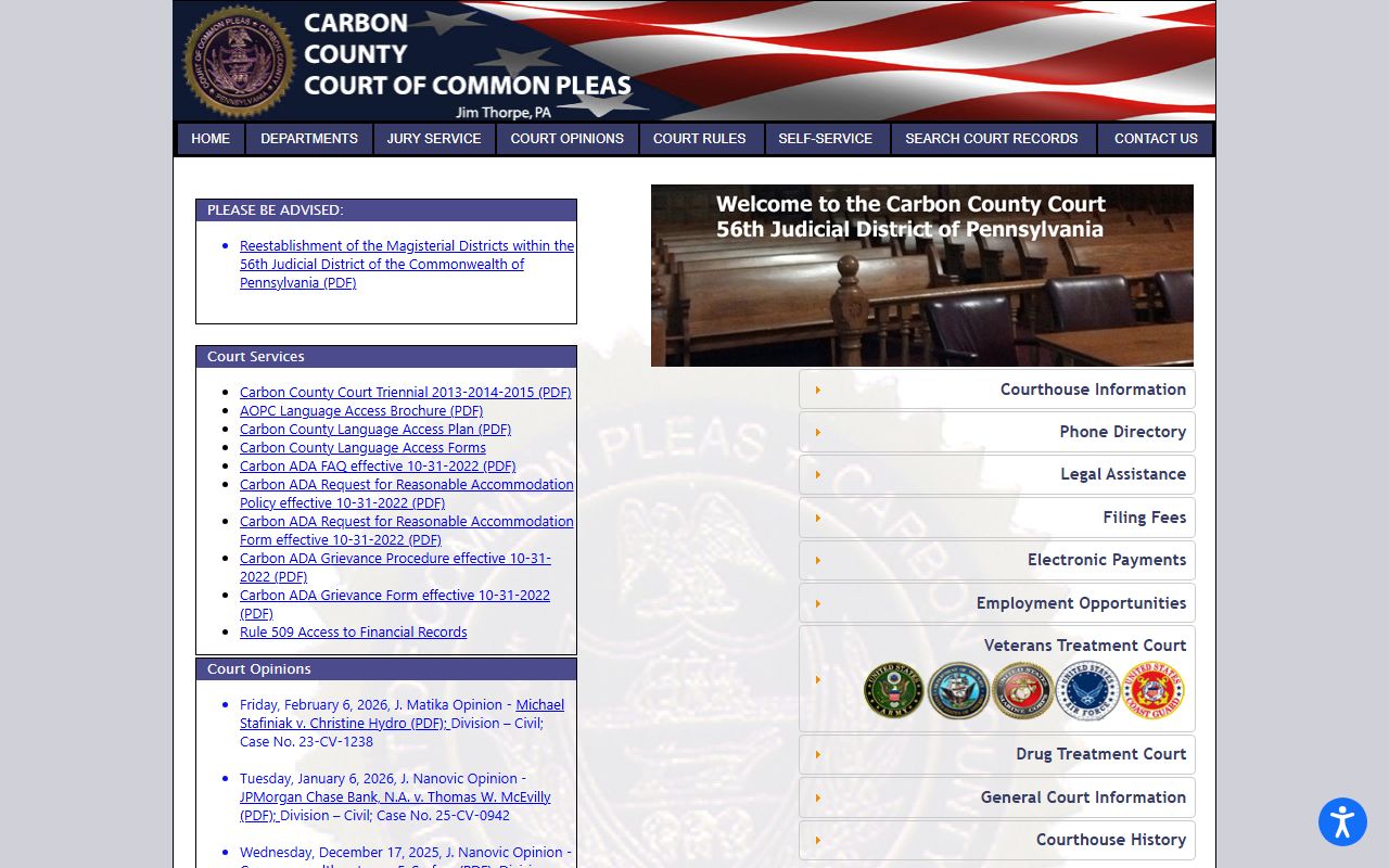 Carbon County Court of Common Pleas website for criminal records and court information
