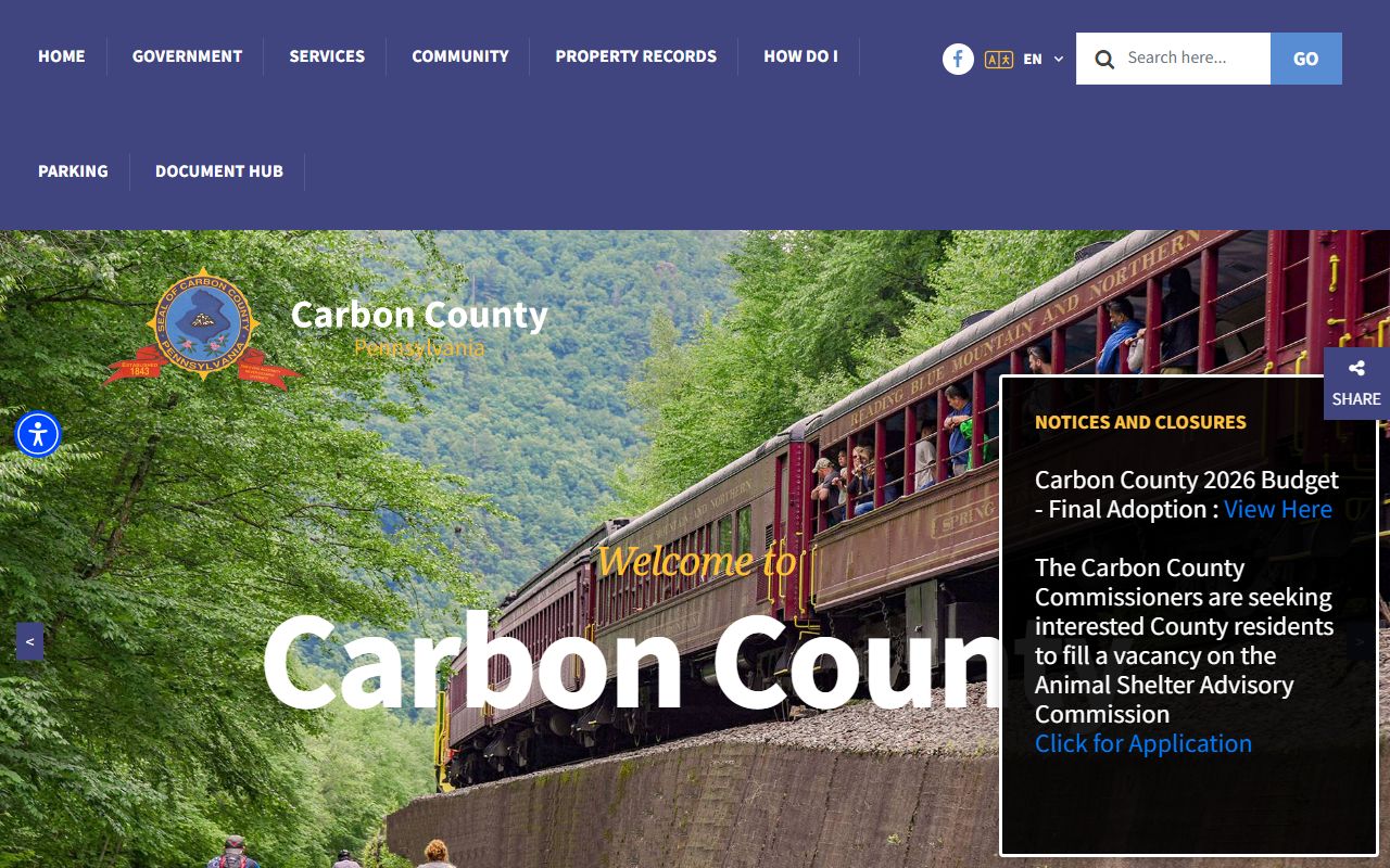 Carbon County Pennsylvania official government website homepage