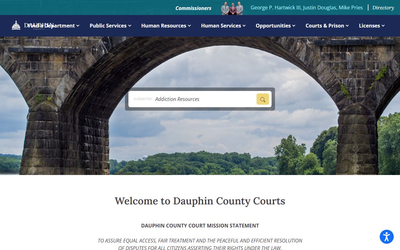 Dauphin County Courts building in Harrisburg where criminal and civil court records are maintained