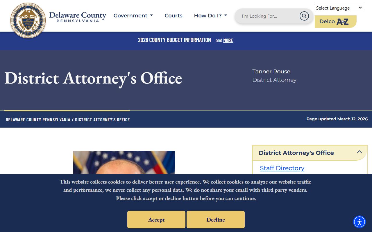 Delaware County District Attorney office in Media Pennsylvania handling criminal prosecutions and related records