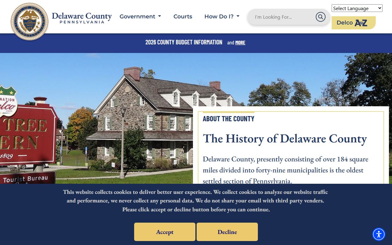 Delaware County official website providing access to Sheriff, courts, Open Records, and public safety departments