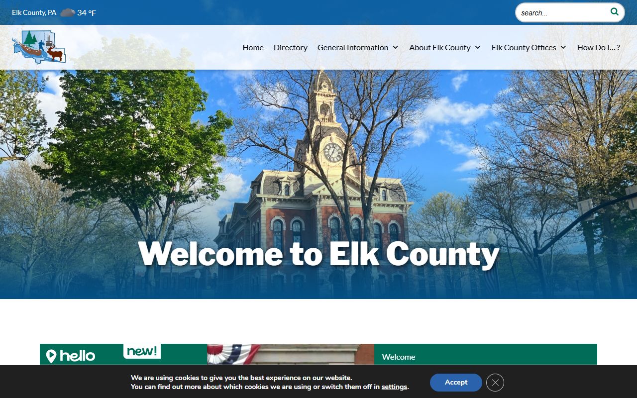 Elk County Pennsylvania official website with links to Sheriff, District Attorney, and public records services