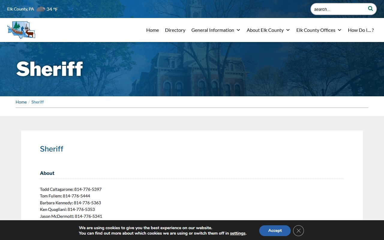 Elk County Sheriff's office in Ridgway Pennsylvania handling law enforcement and public records