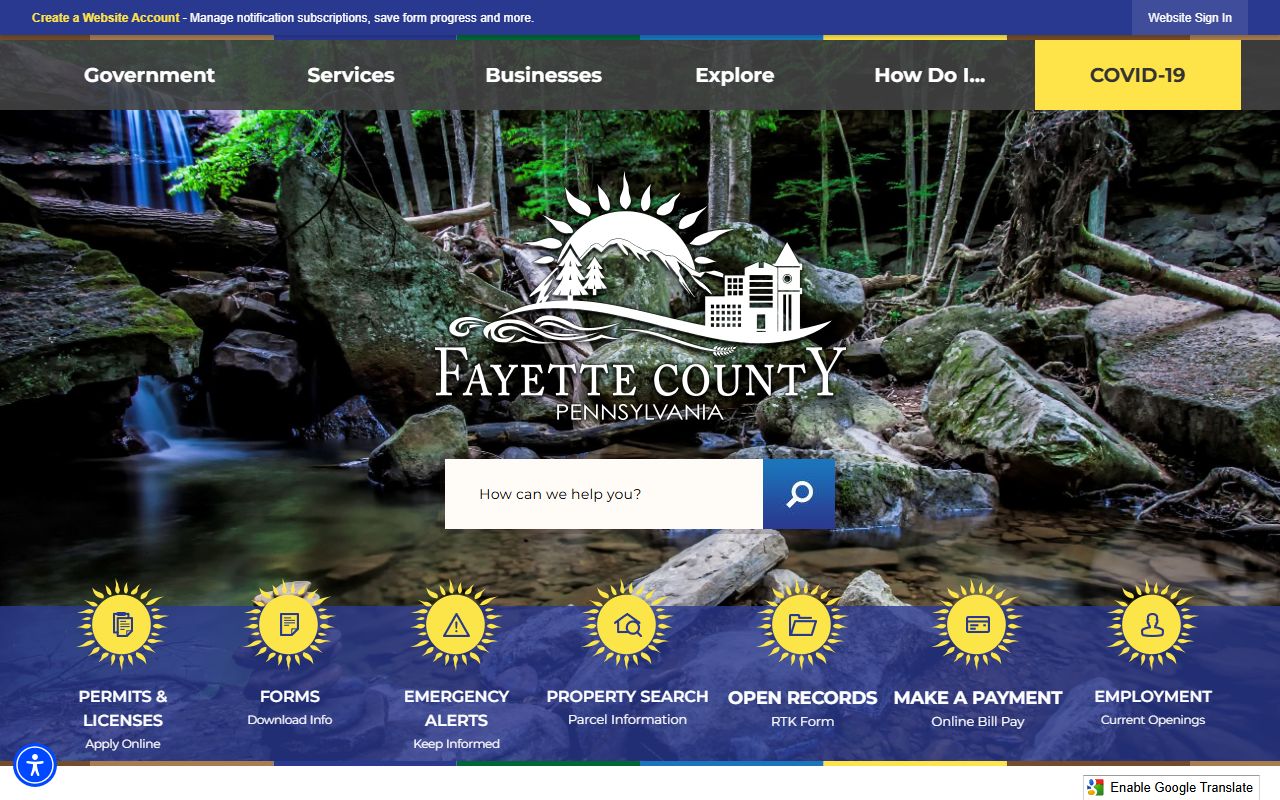 Fayette County Pennsylvania official website in Uniontown with links to Sheriff, courts, and police records departments