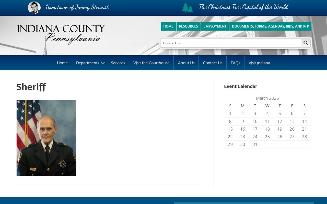 Indiana County Sheriff's Office page showing services and contact details for police records