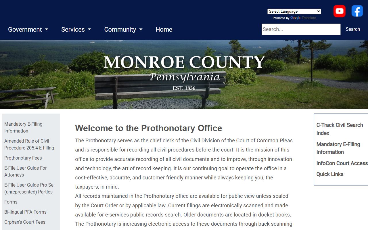Monroe County Prothonotary for civil court records