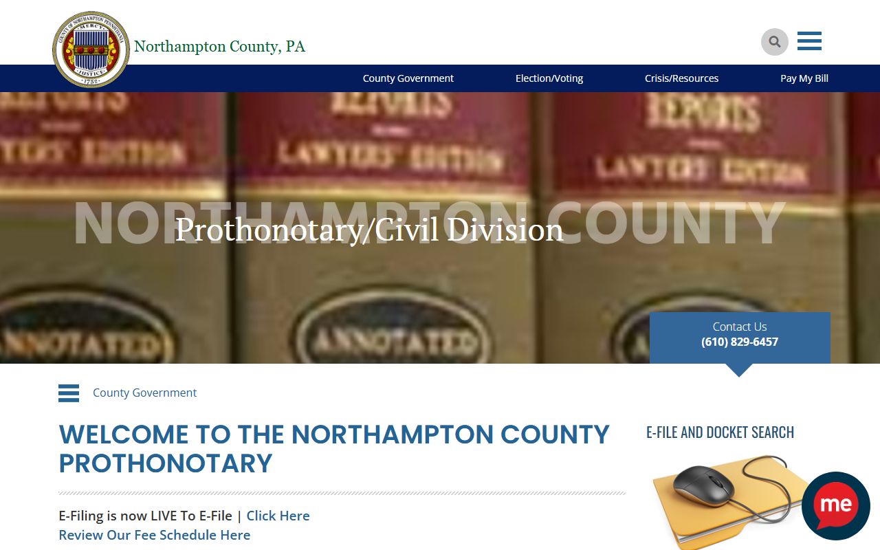 Northampton County Prothonotary office for civil court records