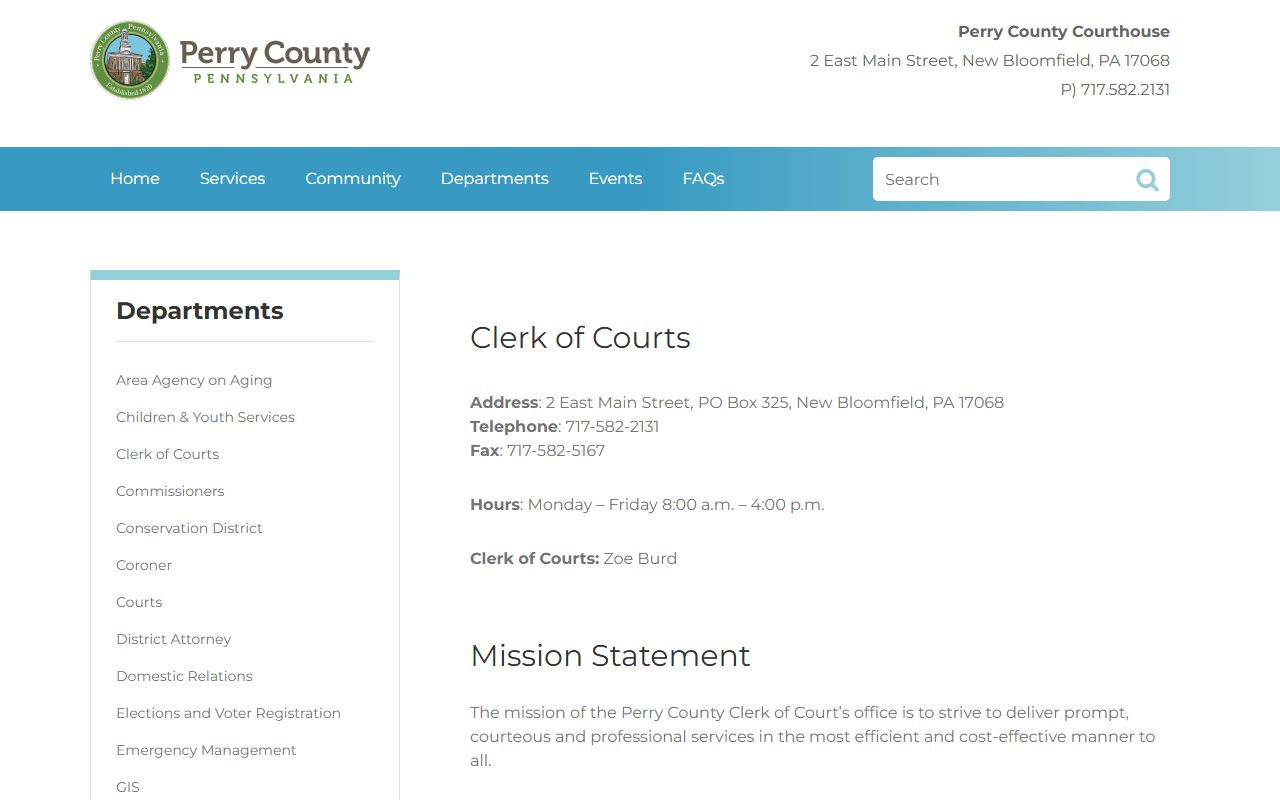 Perry County Clerk of Courts for criminal court records