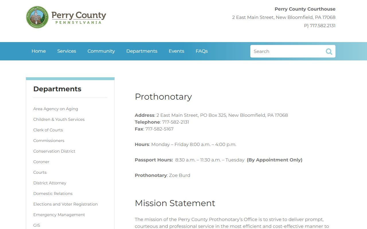Perry County Prothonotary for civil court records