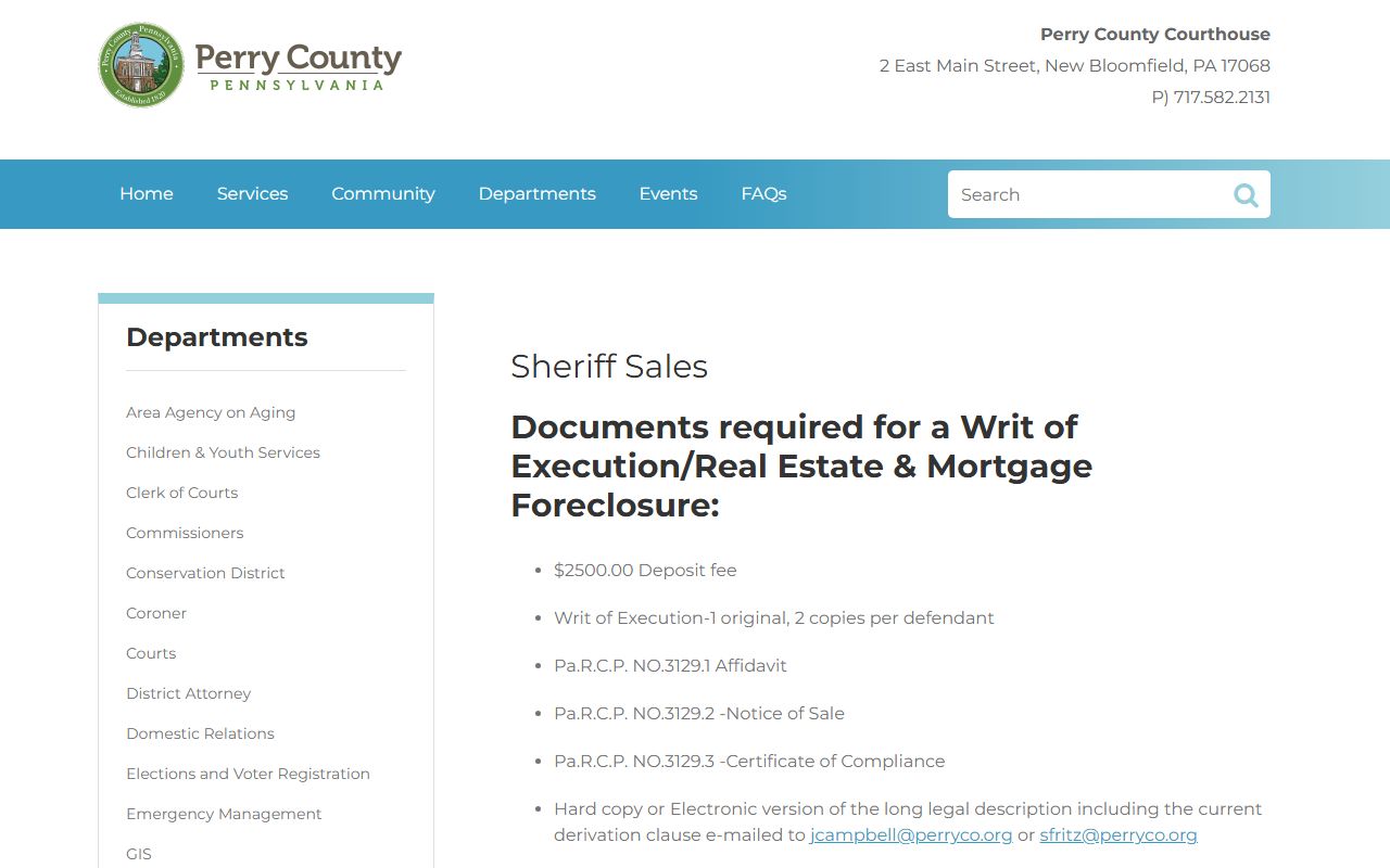 Perry County Sheriff's Office for warrants and police records