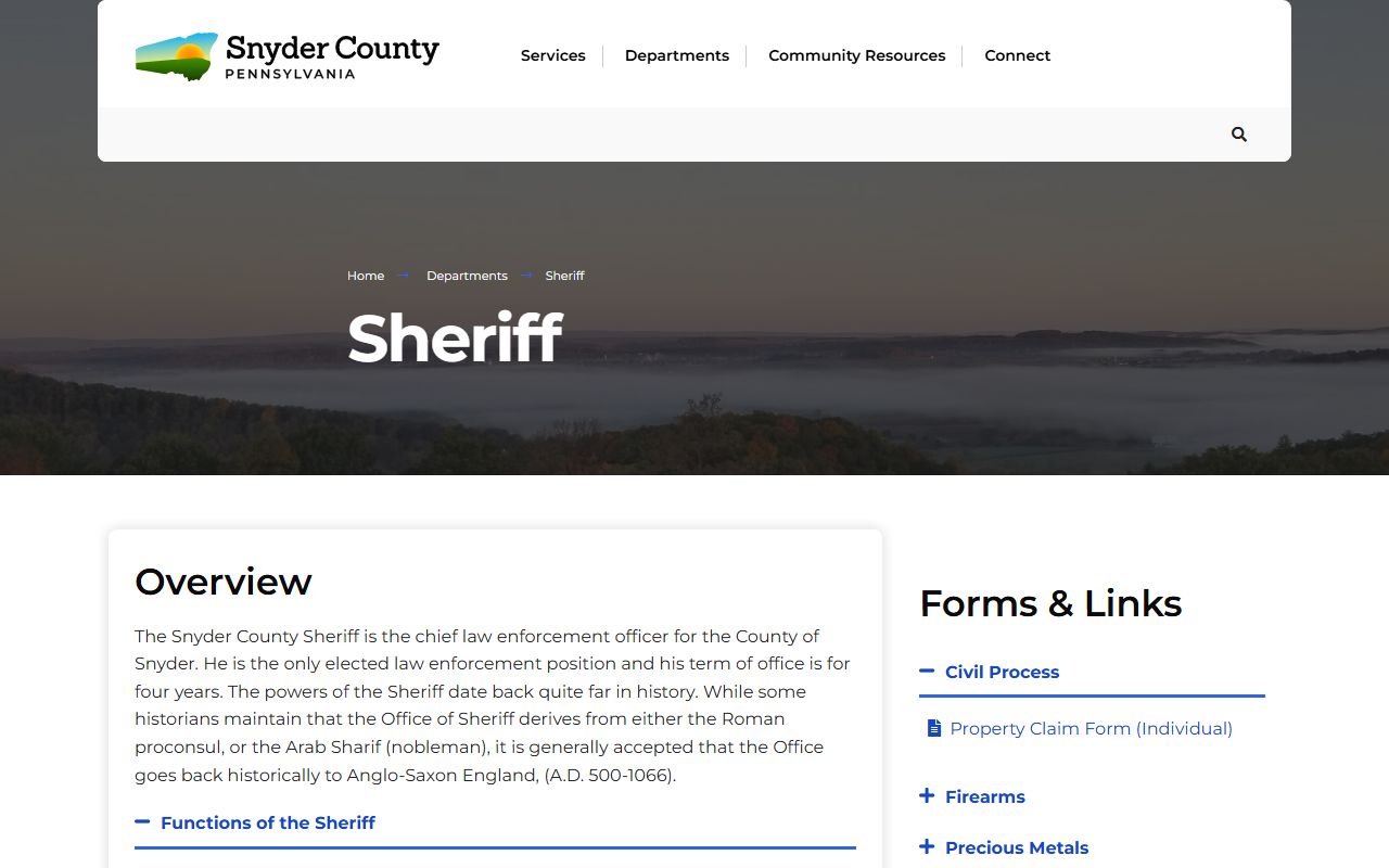 Snyder County Sheriff's Office for warrants and police records