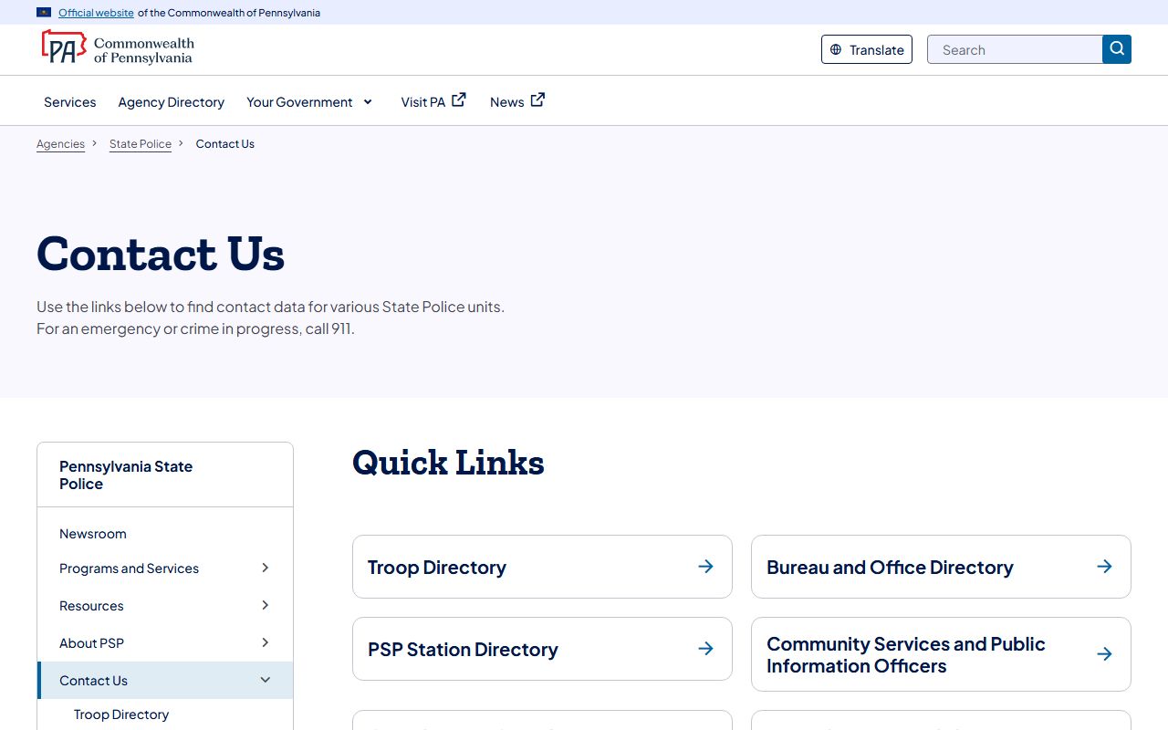 Pennsylvania State Police contact information for records requests